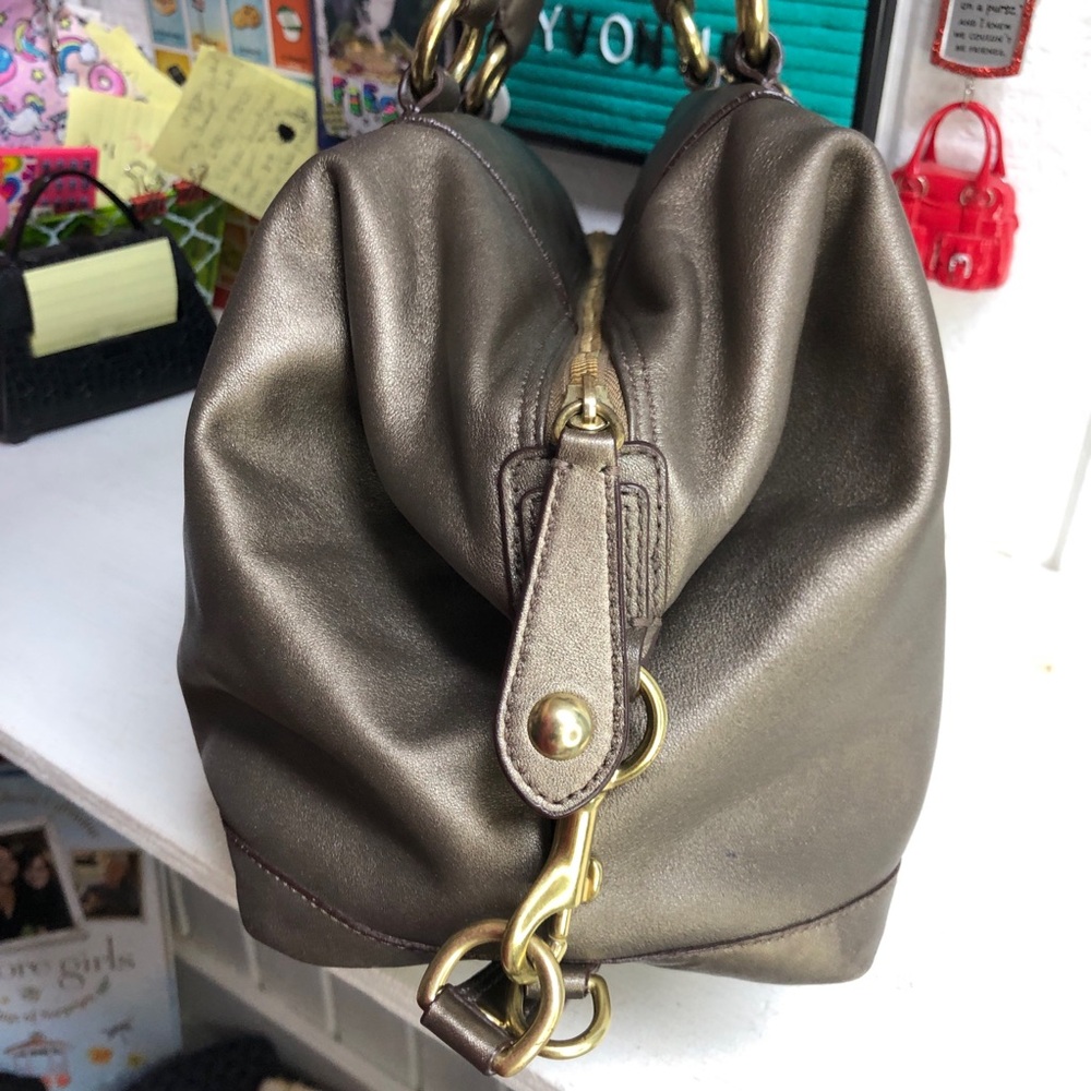 Coach Metallic Bronze Ashley Satchel Handbag Purse Shoulder Strap F15447 - Picture 4 of 16